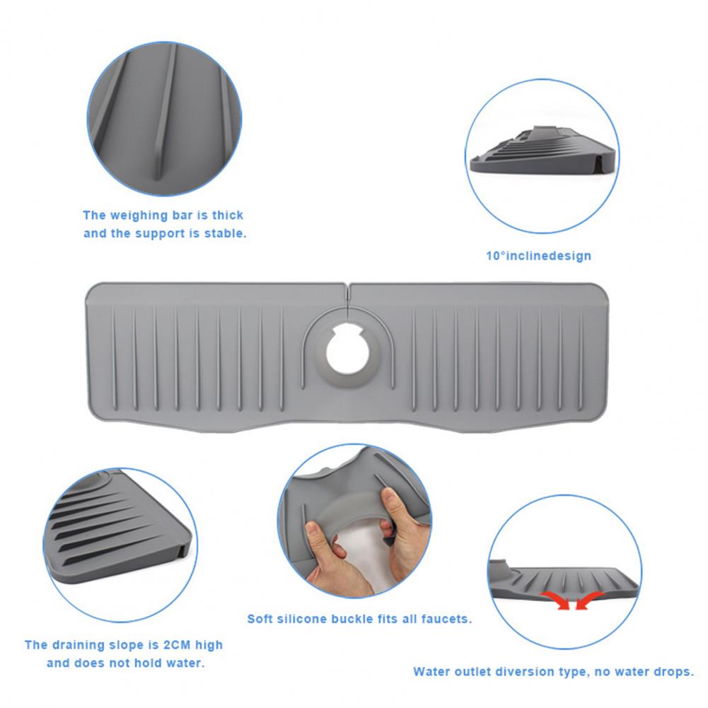 Kitchen Sink Splash Guard Silicone Faucet Handle Drip Catcher Tray Sponge Holder Faucet Sink Protectors Mat For Kitchen Bathroom