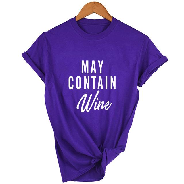 Kann Wein enthalten T-Shirt Alkohol Shirts Damen Buchstaben Print Tops Lustiges Trinkshirt Freizeit Kurz