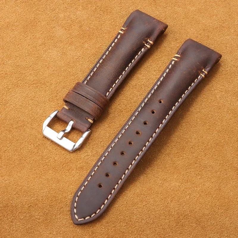 Genuine Leather Watch Bands High Quality Retro Oil Wax Calfskin Watch Strap 20mm 22mm Curved End Cowhide Bracelet Men Wristband