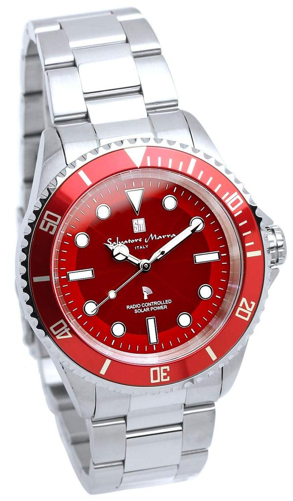 Radio Reverse Rotation Prevention Water Resistant To 10 Silver X Red [Salvatore Mara] Watch, Solar, Bezel, ATM, Men's, SM22110-SSRD