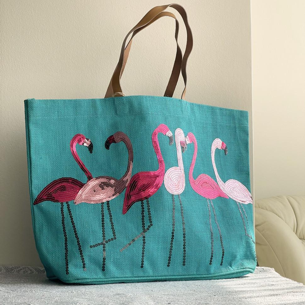 

Jute Shopping Bag Eco Shopper Beach Bag SRBG-9 Flamingo