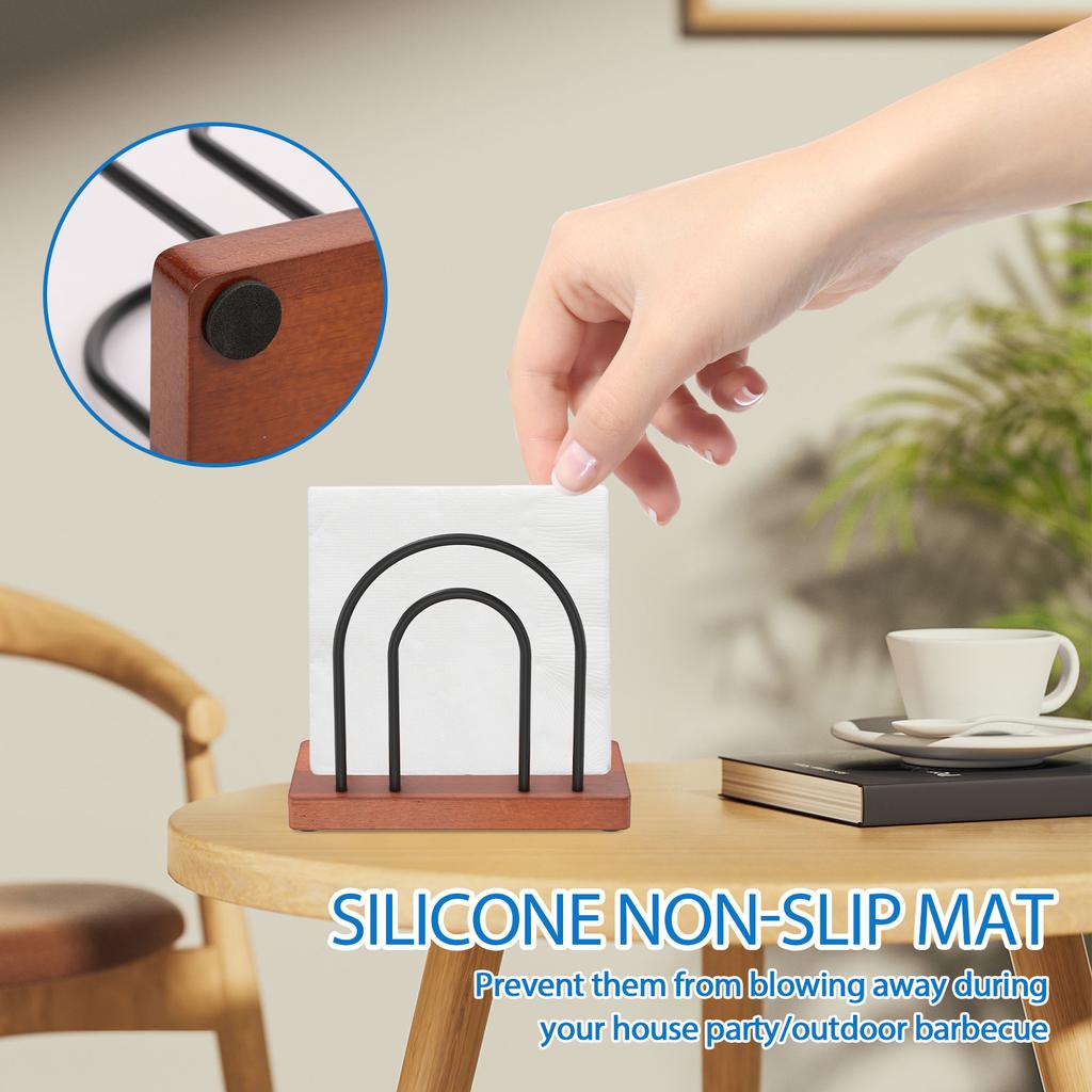 Napkin Holder Metal Iron Standing Wood Base For Restaurant Hotel Paper Napkin Holder Decorative Table Tissue Dispenser