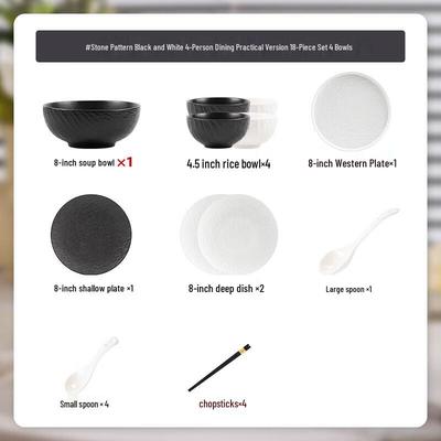 Stone Pattern Black & White Ceramic Dinnerware Set