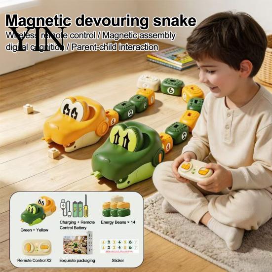 Interactive Snake Toy Set 1/2 Sets Remote Control Car Toy, Magnetic Eating Itself Game Electronic 2 Player Electric RC for Kids Indoor Racing