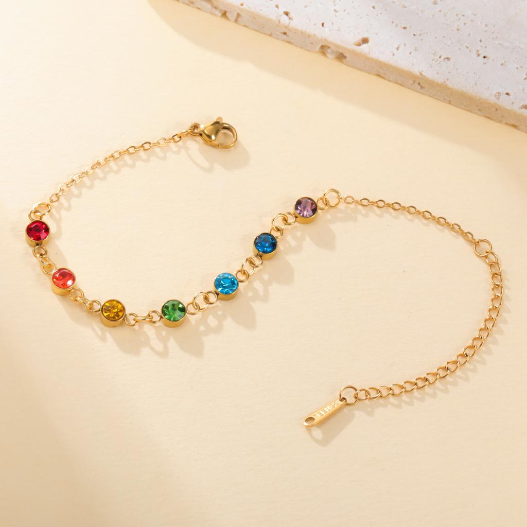 7 Rhinestones Chakra Yoga Charm Bracelet Stainless Steel Gold Hand Bracelets Women Spiritual Jewelry Birthday Gift