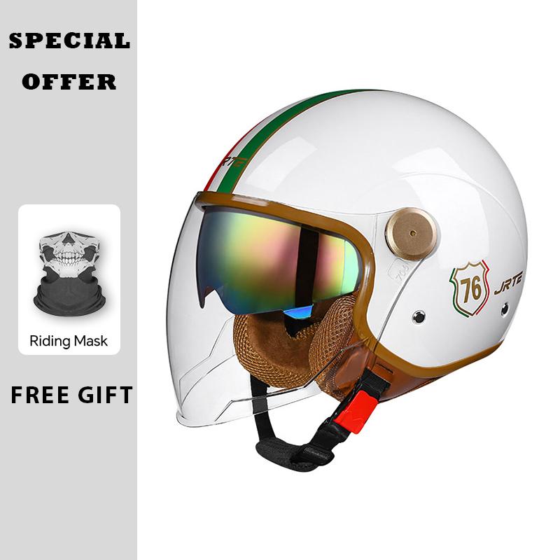 Men Women Motorcycle Helmet Biker 3/4 Open Face Helmet Retro Electric Bike Scooter ABS Shell Moto Jet Helmet DOT Approved