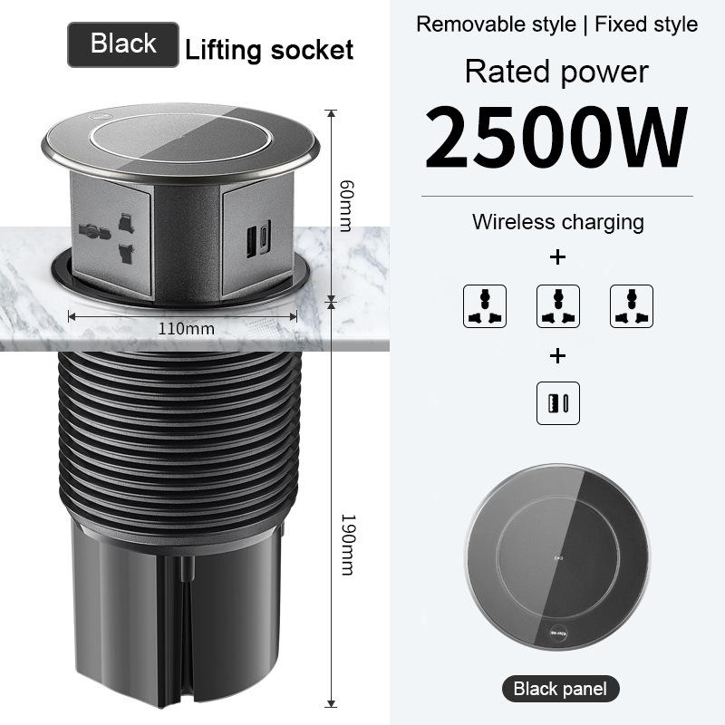 High quality intelligent lifting electric EU universal wireless charging socket embedded kitchen table invisible power plug