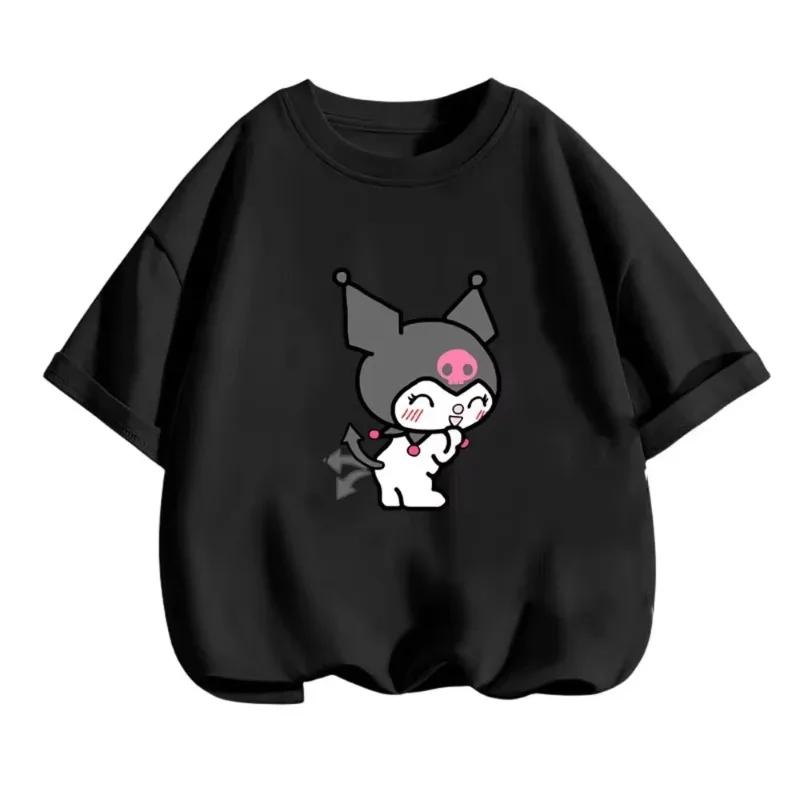 2026 Summer Womens Tshirt Cute Modern Black Rice Printed Pure Cotton Round Neck Womens Tshirt Casual Y2K Trendy Top