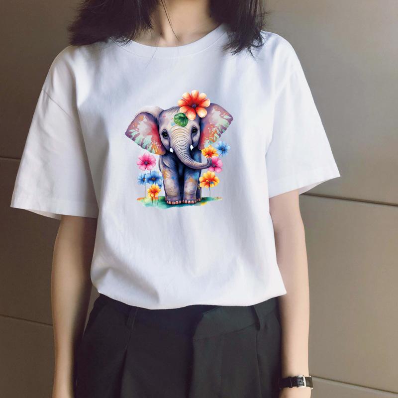 Elephant With Flowers Iron On Patches Clothes Stickers Diy Hoodies Parches Ropa Heat Press Appliqued T-Shirt Animal Patch Hot