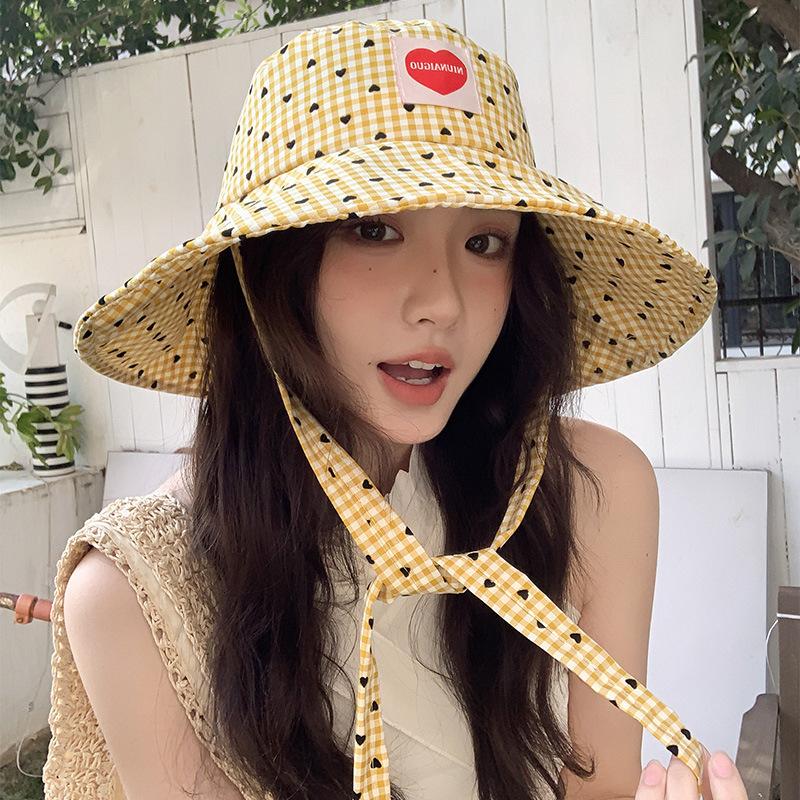 Checkered Attractive Womens Fisherman Hat With Large Brim Spring And Sun Safety