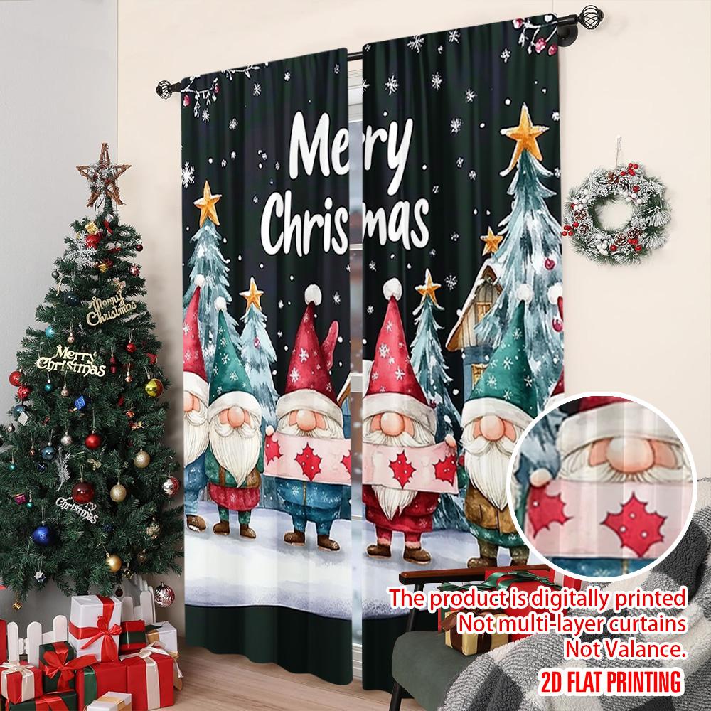 2pcs 2D flat printing Merry Christmas Popular Window Curtains Snowflakes_ Christmas trees_ pine trees and gnomes Machine
