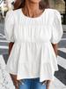 Blusa da Donna in Cotone Babydoll Manica a Sbuffo Smocked Peplo Top Svasato