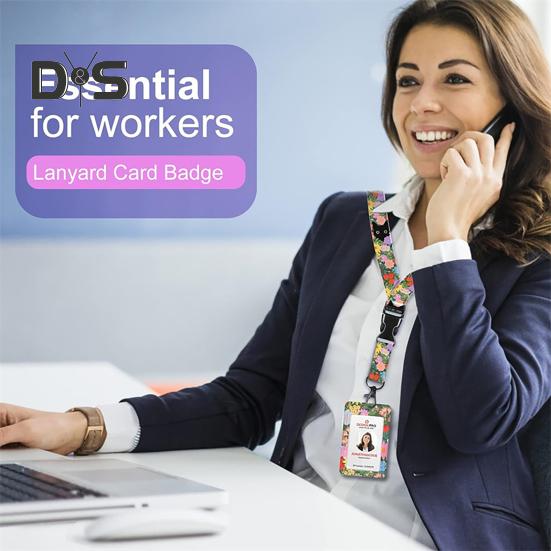 Identyfikator z smyczą, smycz dla nauczyciela z pionowym zwijaczem do identyfikatora i breloczkiem na klucze dla pielęgniarki, urzędnika, nauczyciela, personelu ochrony