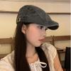 Men's Vintage Washed Denim Newsboy Cap Adjustable Flat Ivy Cabbie Beret Hat for Driving Golf Daily Wear