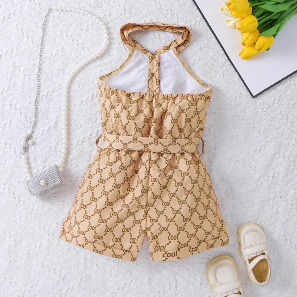 Kids Clothes Summer Fashion Sleeveless Halter Neck Short Jumpsuit for Girls Romper
