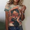 New Women's Cartoon Character Printed T-shirt Harajuku Retro Short Sleeved T-shirt Fun Round Neck Top Plus Size Women's Clothing