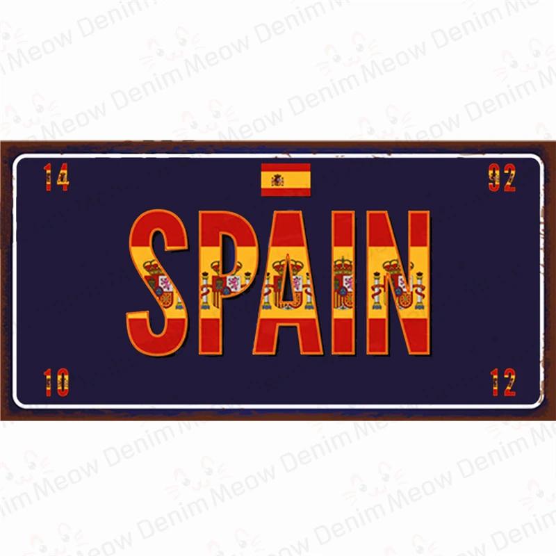 Country Metal Sign Tin Plate, France, Russia, Car, Garage, Club Decoration, Spain, Poland, London, Portugal, Korea Plate, N397
