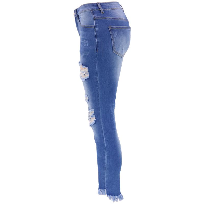 2024 Women's Cropped Jeans with Fashionable Holes and Irregular Pants