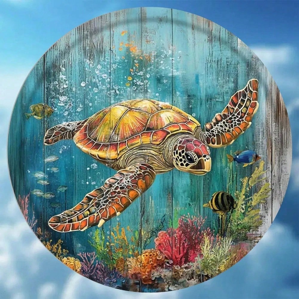 

Vintage Sea Turtle Metal Tin Sign 20cm Round Wall Decor 20x20 різнокольоровий