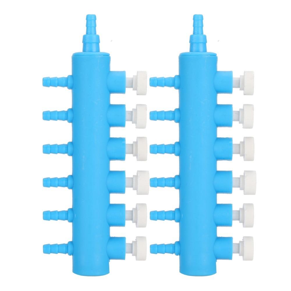 2PCS Set Plastic Fish Tank Air Splitter Air Flow Control Blue Air Pipe Distributor Accessory Oxygen Distributor