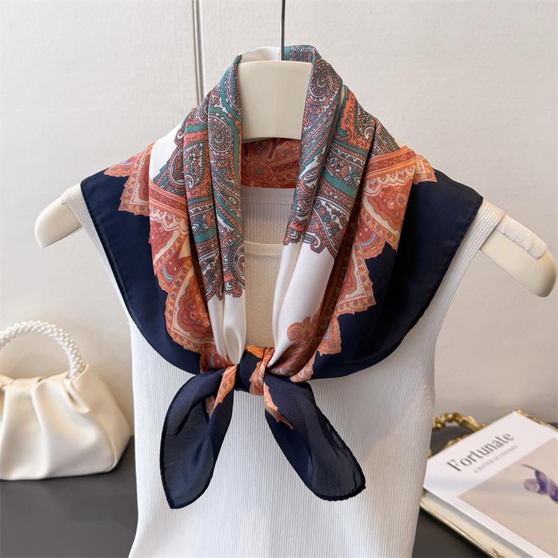 Sunscreen Light Luxury Printed Silk-Like Scarf Shawl Neck Scarf High-End Versatile Women's Headband
