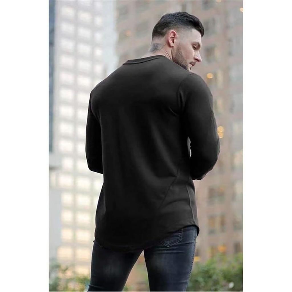 Mechieng Men's Long Sleeve Training T-Shirt, Light Khaki, Size M, for Gym and Strength Training