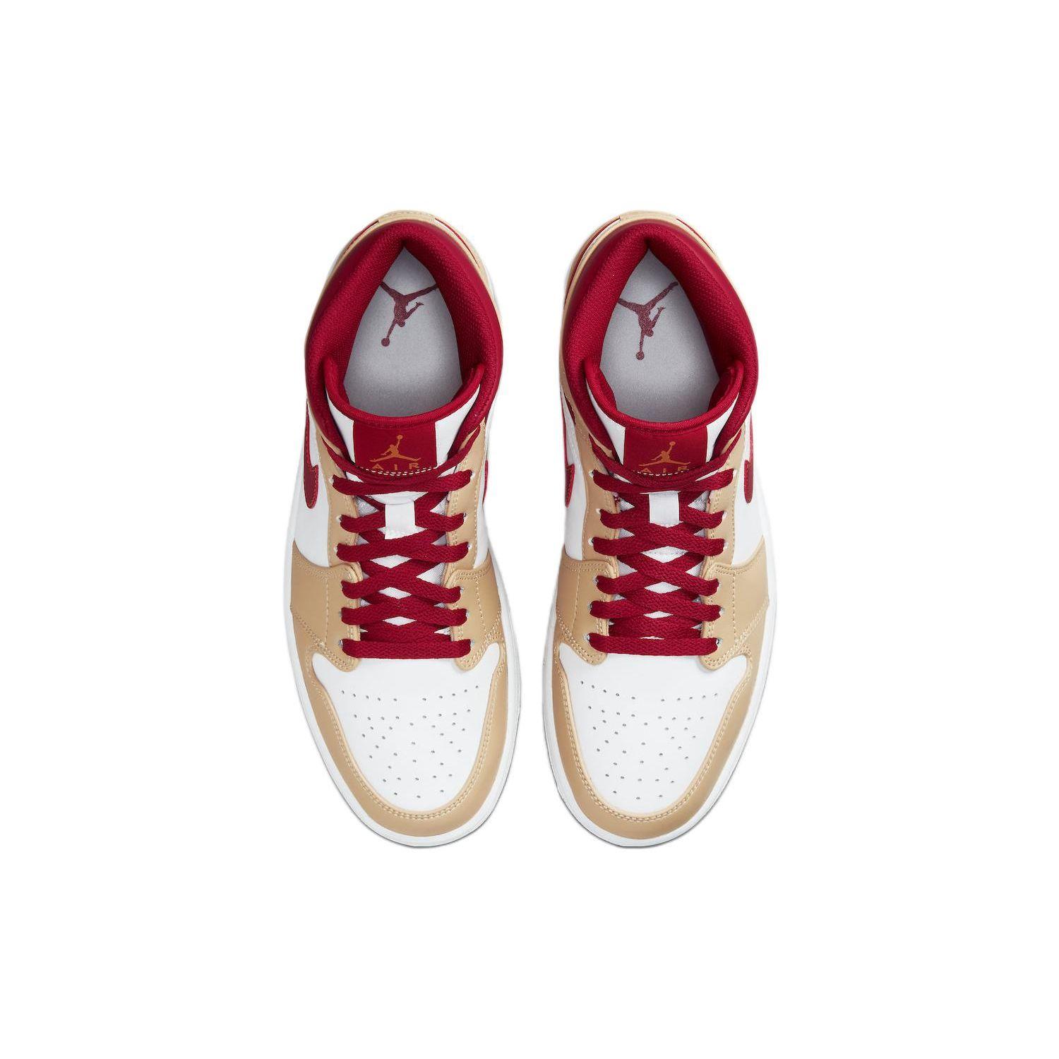 Air Jordan 1 Mid Light Curry Cardinal Red Мужские кроссовки Коричневый Белый-Белый Оникс — фото 4