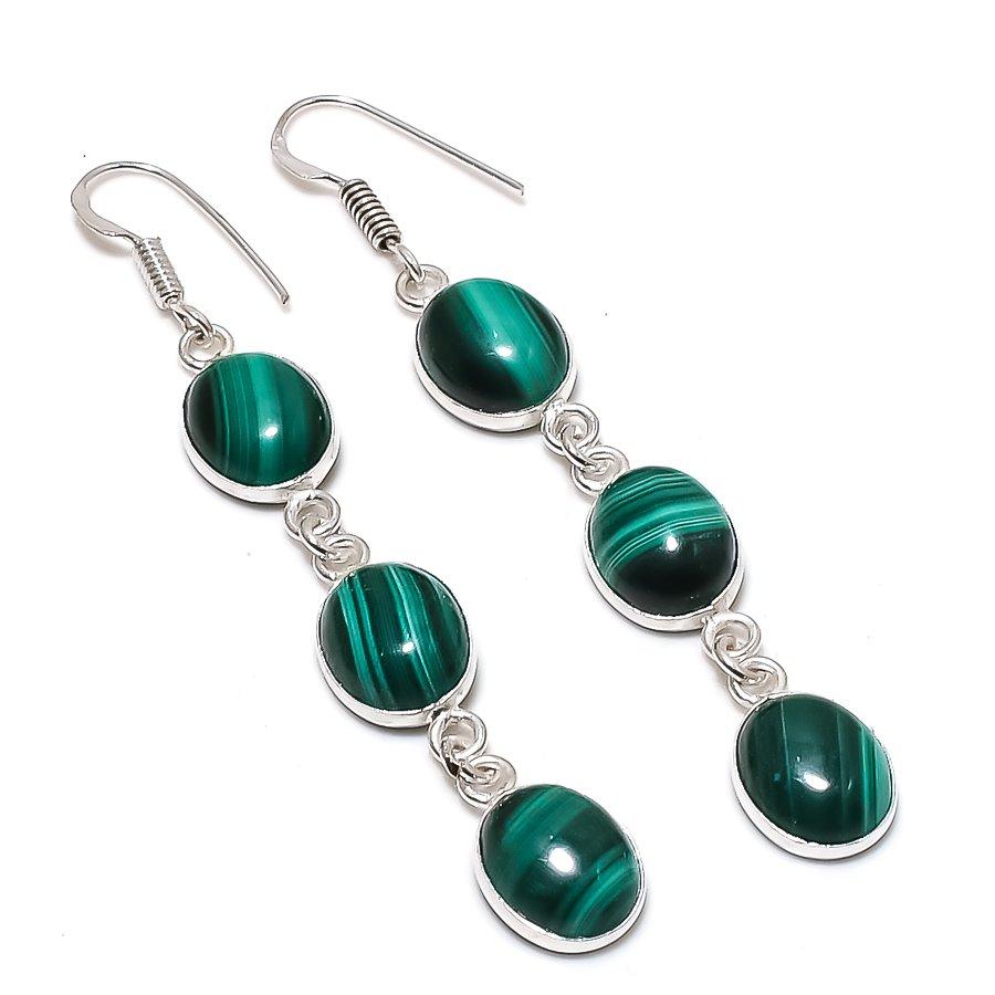 Natural Malachite Gemstone 925 Sterling Silver Jewelry Earring 2.76 AE-12540