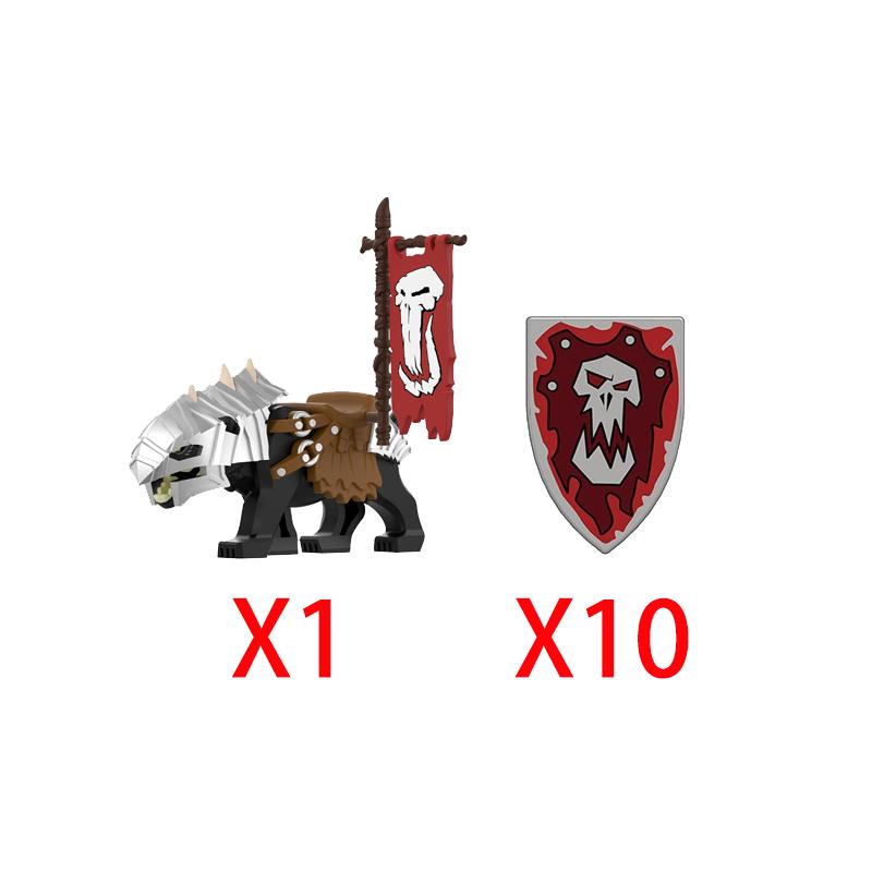 Medieval Castle Green Dragon Knight Building Blocks Figure Accessory Shield Vest Warhorse Cape Orc Flag Mount Wolf Toy Gift D123