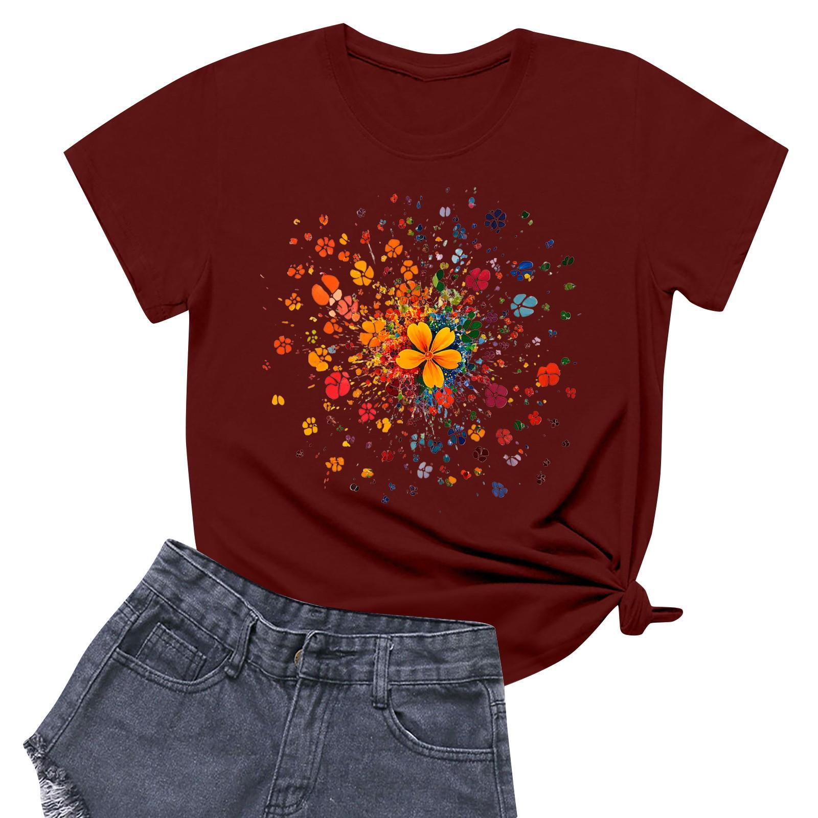 

Женская повседневная футболка с круглым вырезом и короткими рукавами с принтом XXL винный