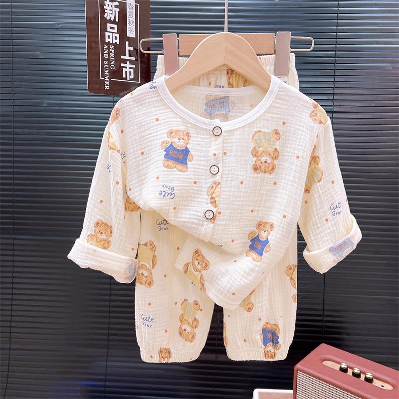 Children's Thin Set Boys' Pajamas Summer Two-piece Set Girls' Baby Lace and Lace Air Conditioning Home Suit Set