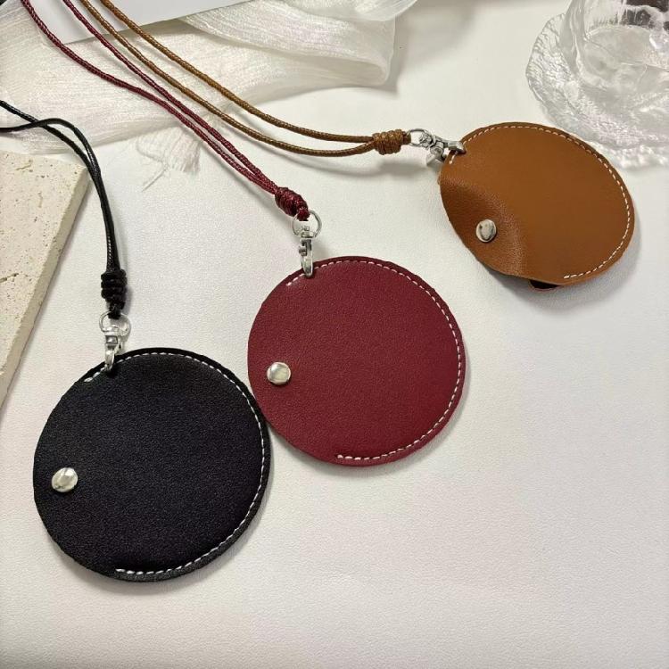 Stylish Leather Glasses Storage Bag Pendant Necklace Keychain Hanging Accessory Elegant Bags with Protective Flap