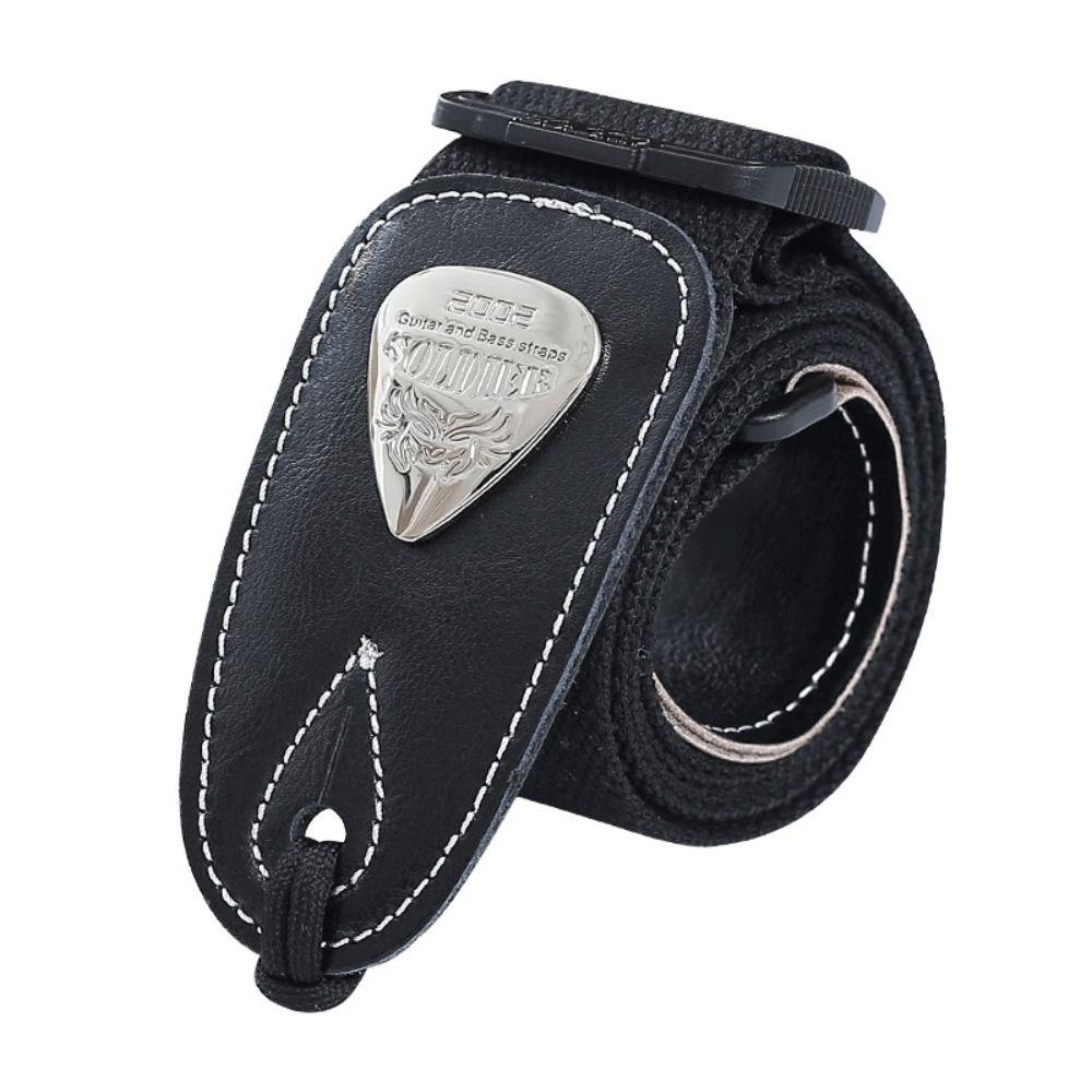 

Регулируемый ремень для акустической гитары с кожаными концами, ремень для электробаса, прочный гитарный ремень, музыкальное хобби чёрный