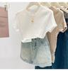 Women's Dark Blue Slim Fit Knit T-Shirt - Short Sleeve, Lightweight Summer Top.