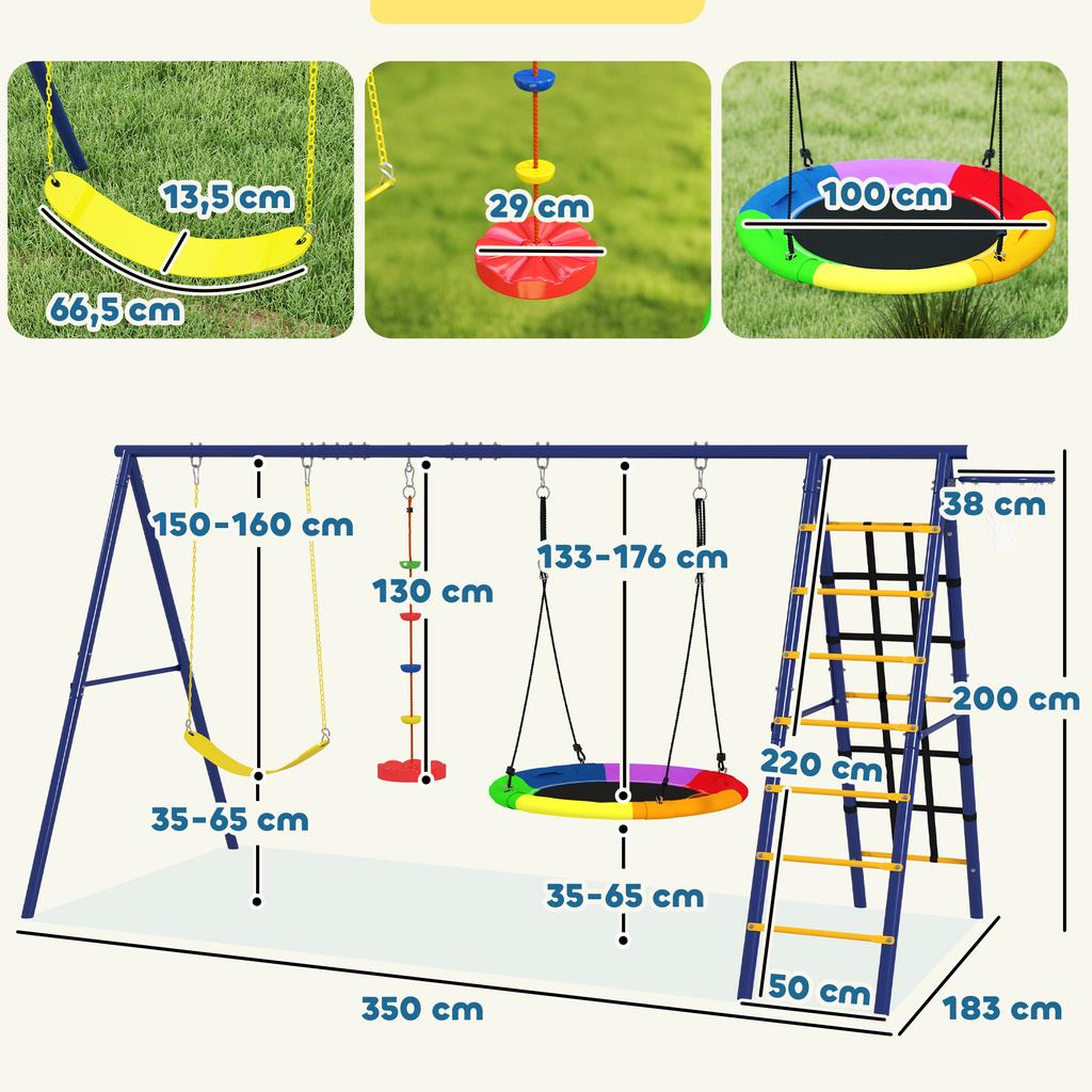 Children's Swing Set, Steel, 3-8 Years, 6-in-1 Design, Colorful