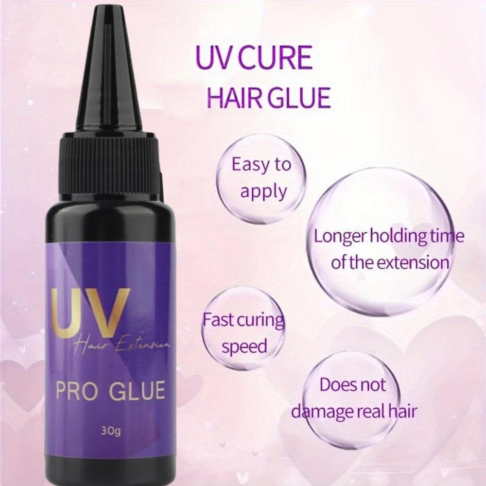 Sada UV prodlužování vlasů 5s Rychlé vytvrzování Vysokovýkonná UV lampa Ochranné štíty 30ml Odstraňovač lepidla 30g UV vytvrzovací lepidlo pro rychlé schnutí, Neviditelné prodlužování vlasů