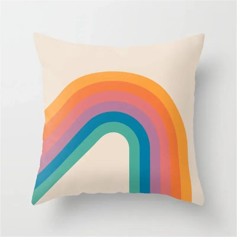 Vibrant Orange Rainbow Sunset Print Pillow Cover Abstract Geometric Lines   Sofa Car Office Cushion  Home Decor