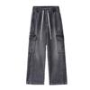 American retro trendy brand loose straight jeans men's spring and summer new wide-leg casual tooling trousers
