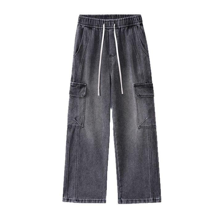 American retro trendy brand loose straight jeans men's spring and summer new wide-leg casual tooling trousers