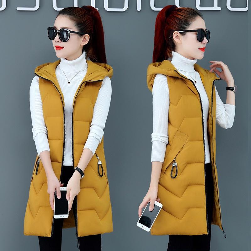 IELGY mid-length down cotton vest women's autumn and winter new style Korean hooded cotton vest warm vest waistcoat