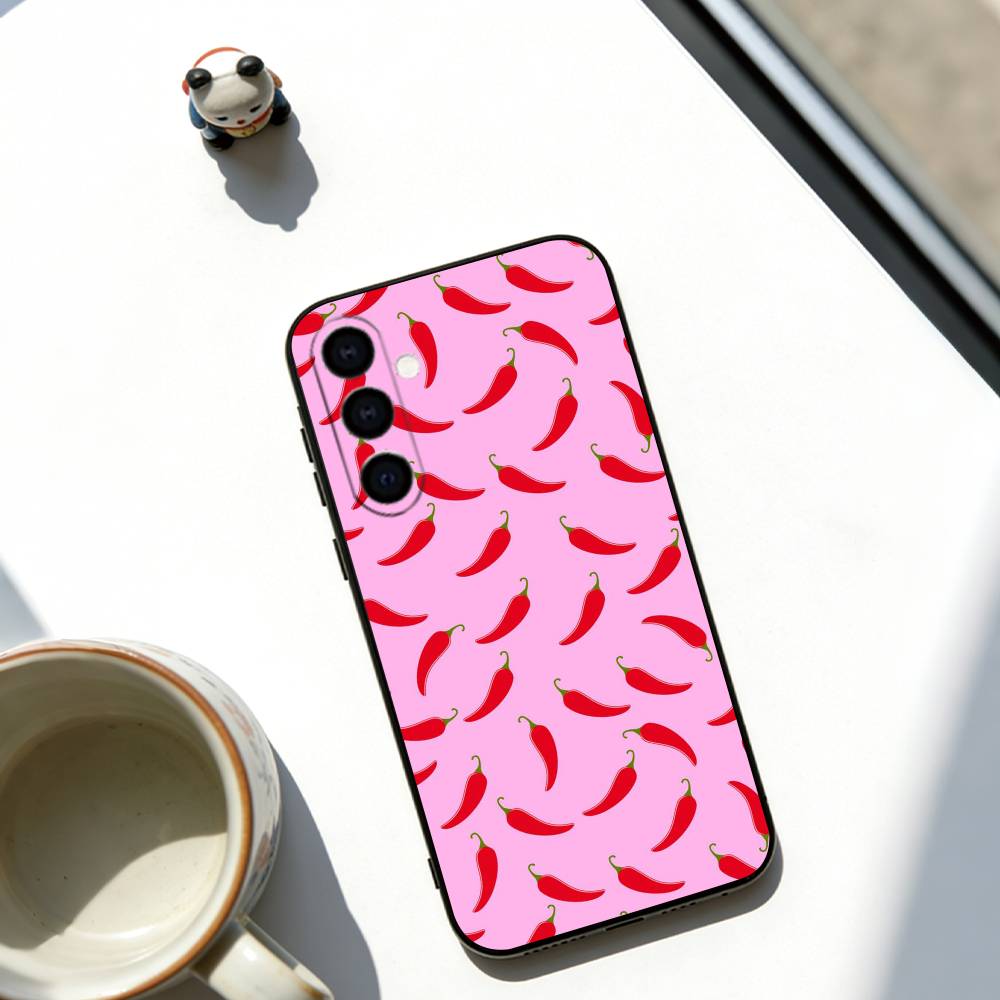 Red Chili Pepper Phone Case For Samsung Galaxy A73,A72,A71,A70,A53,A52,A51,Soft Black Cover