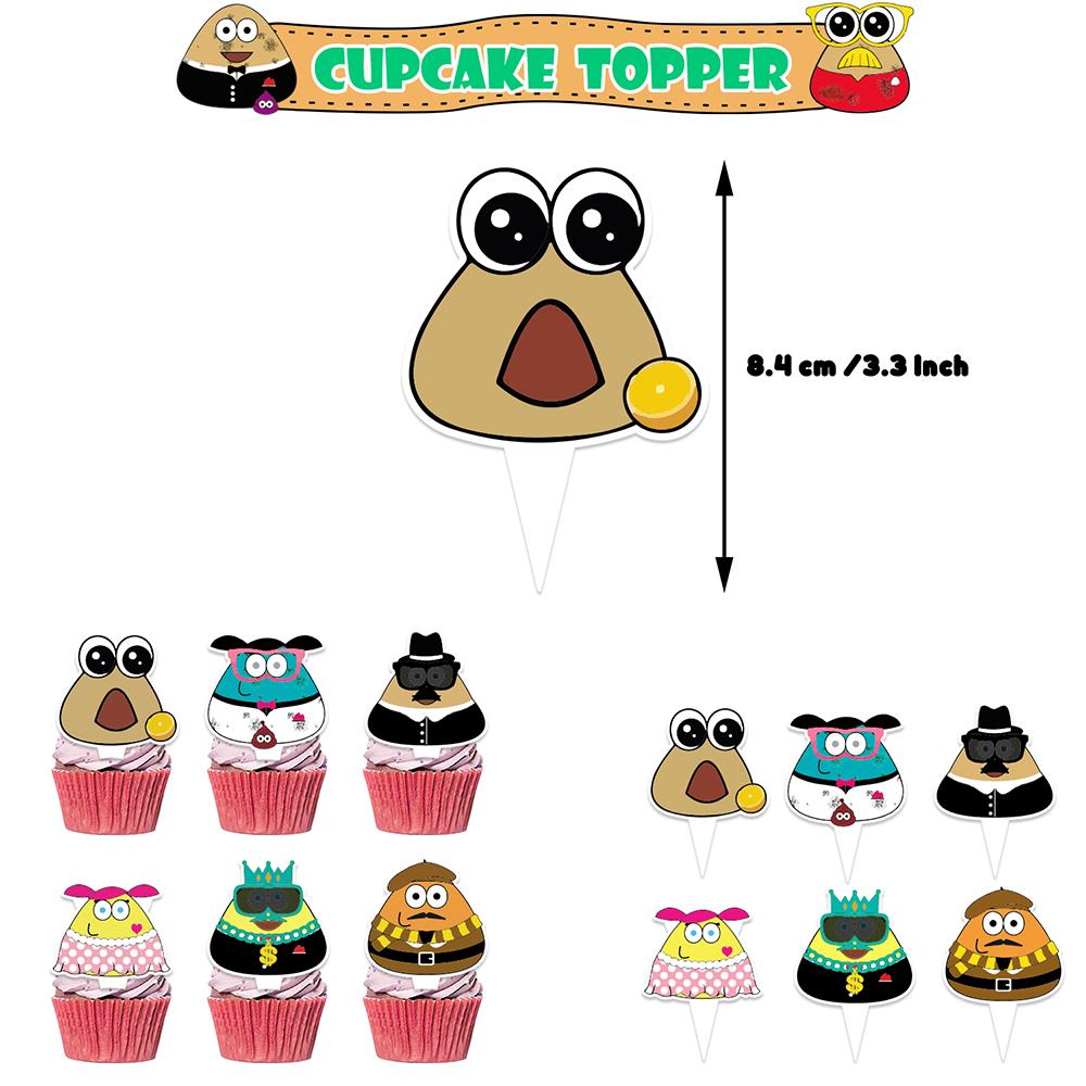Alien Pou Cartoon Party Decoration Includes Cake Toppers, Balloons, a Banner