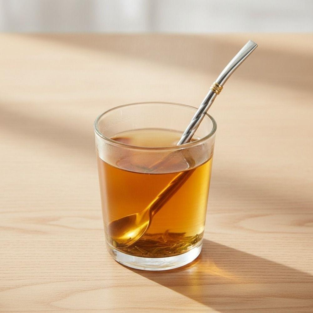 2 Piece Detachable Yerba Mate Tea Spoon Stainless Steel Stirring Spoon Straw Spoon  Kitchen