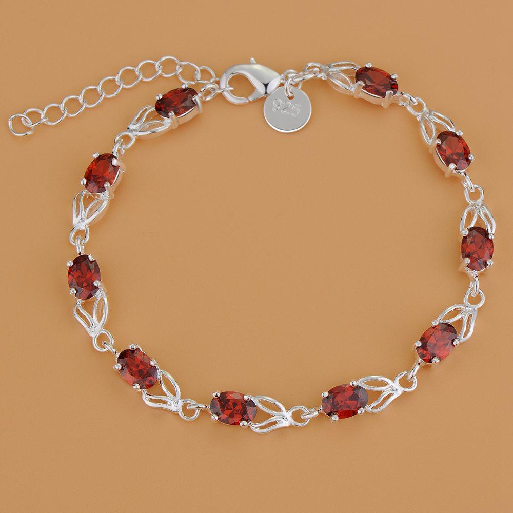 925 Sterling Silver Bracelet Red Zircon High Quality Romance Chain For Women Fashion Engagement Party Wedding Jewelry Gift