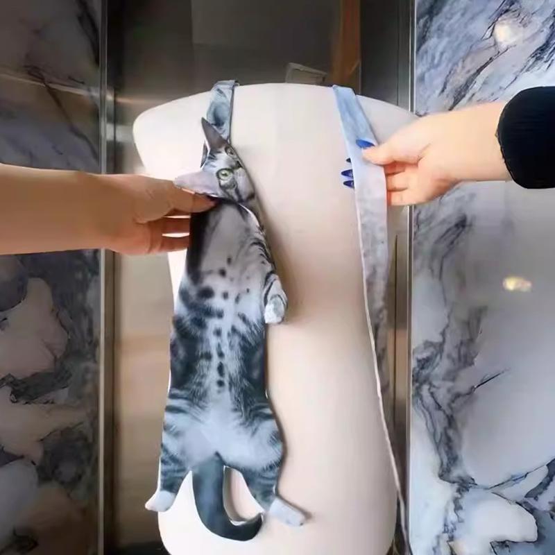 3D Katze Katzenförmige Unisex-Krawatte Kreatives Tier Muster Kätzchen Krawatte Satinstoff Lebensechte Krawatte für Hochzeitsfeier