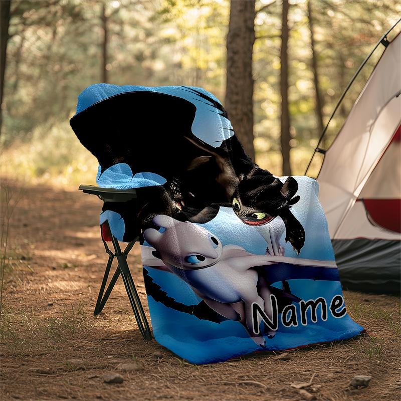 Customizable Toothless Throw Blanket – Personalized Name, All-Season Cozy Snug Blanket, Machine Washable, Personalized Blanket