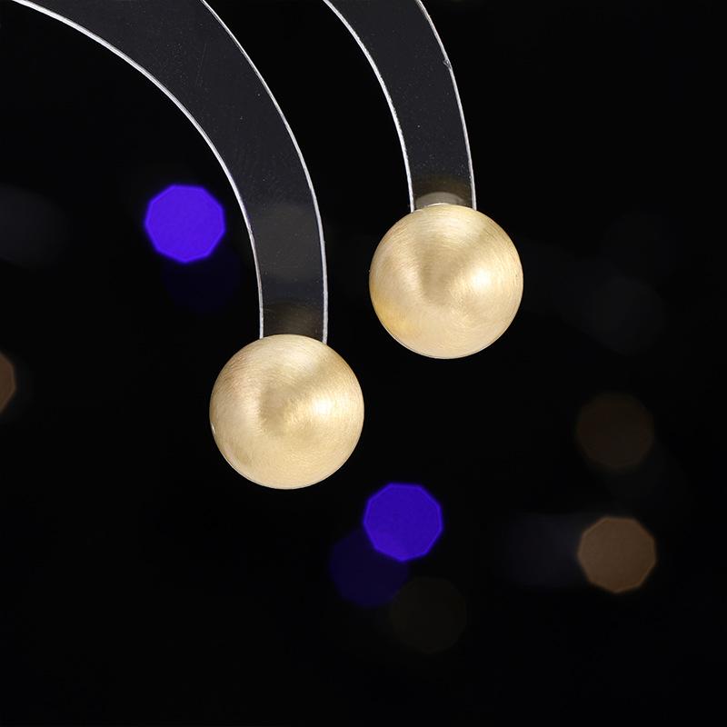 

French smooth ball matte brushed stud earrings s925 silver needle temperament retro high-end design simple earrings women золотой