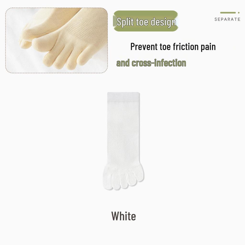 Women's Summer Breathable Cotton Mid-Calf Five-Toe Socks - Antibacterial, Sweat-Absorbent, Mesh Design