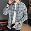 Spring Autumn Men's Long-sleeved Lapel Plaid Shirt Men's Versatile Retro Casual Shirt Blouse Jacket Men's Striped Plaid Shirt