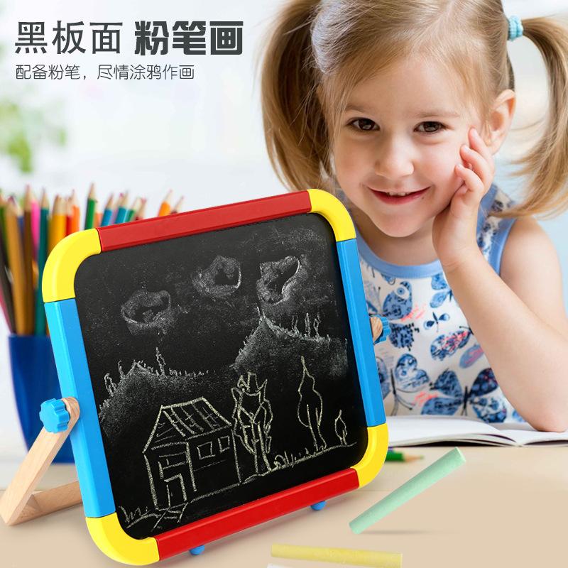 Tablă Neagră Mică din Lemn pentru Acasă, cu Suport, Față-Verso, Tablă de Desen, Graffiti, Magnetică, Ștersabilă, Jucărie Educativă pentru Copii